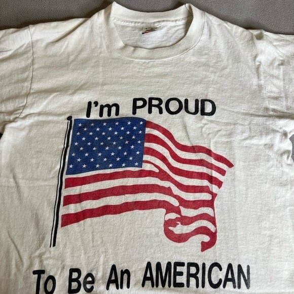 Vintage TShirt Single Stitch I’m proud to be an American Size S USA Flag - Picture 7 of 16